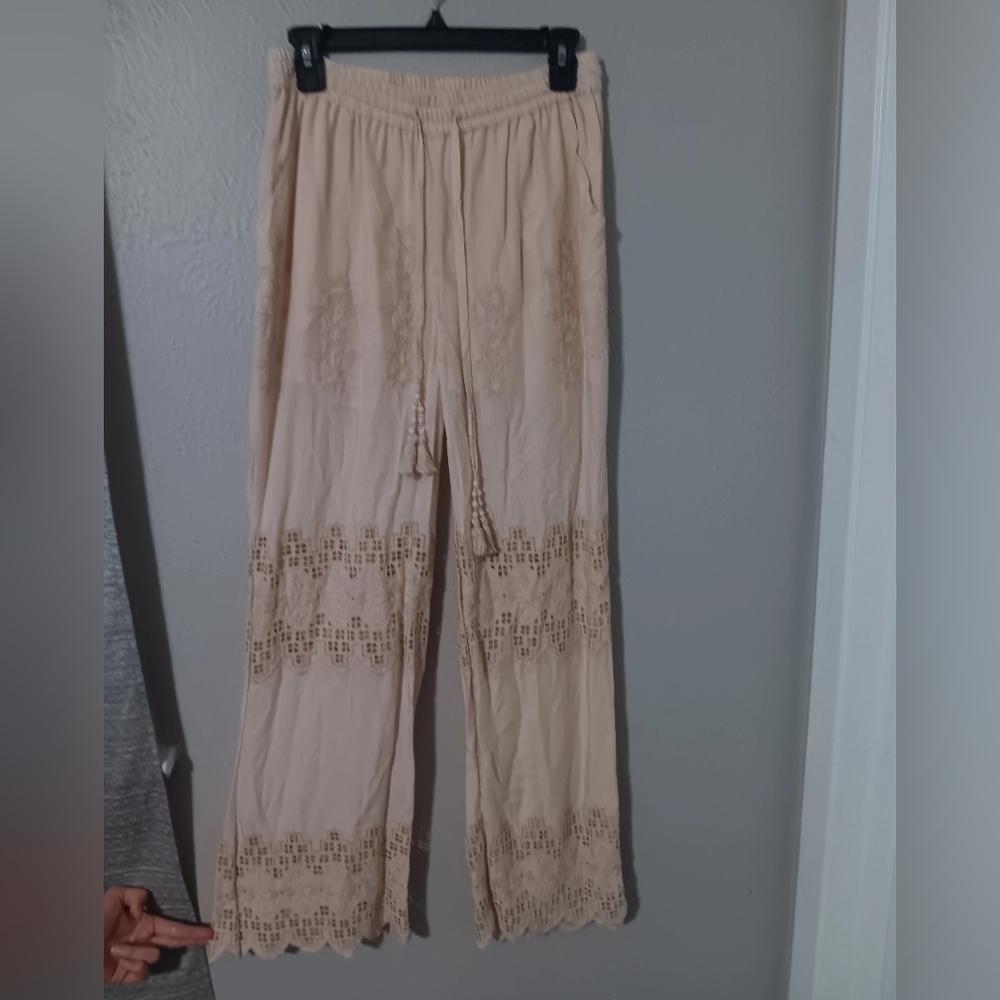 100% Viscoce, Love Sam Cream Pants with Lace Detail
